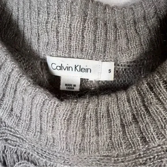 Calvin Klein Grey Wool/Mohair Blend Cable Knit Crewneck Sweater Size S - Picture 8 of 9